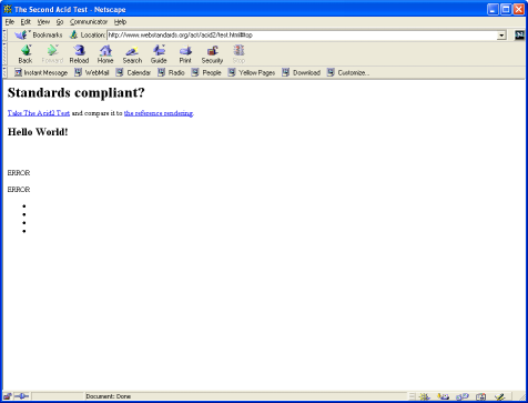 Netscape Communicator showing the ACID 2 test