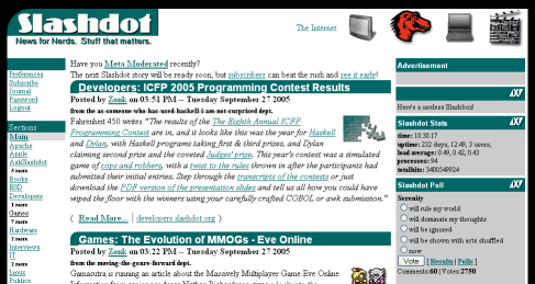 Slashdot's homepage as normally seen