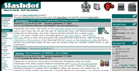 Slashdot's homepage with the CSS changes