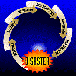 DISASTER -> Response -> Recovery -> Mitigation -> Risk Reduction -> Prevention -> Preparedness -> DISASTER (repeat)